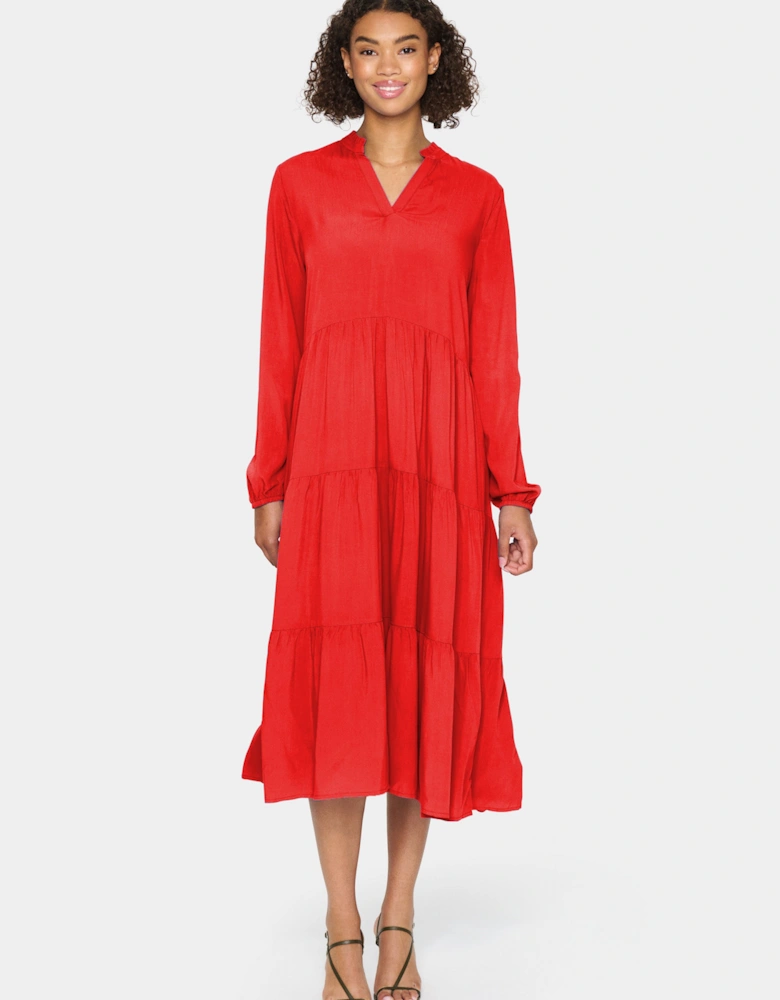 EdaSZ V-Neck Long Sleeve Midi Dress