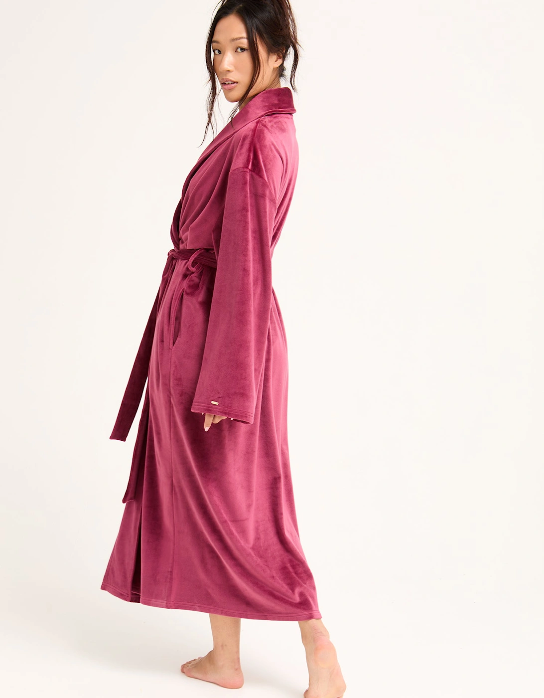 Velour Longline Dressing Gown in Bordeaux