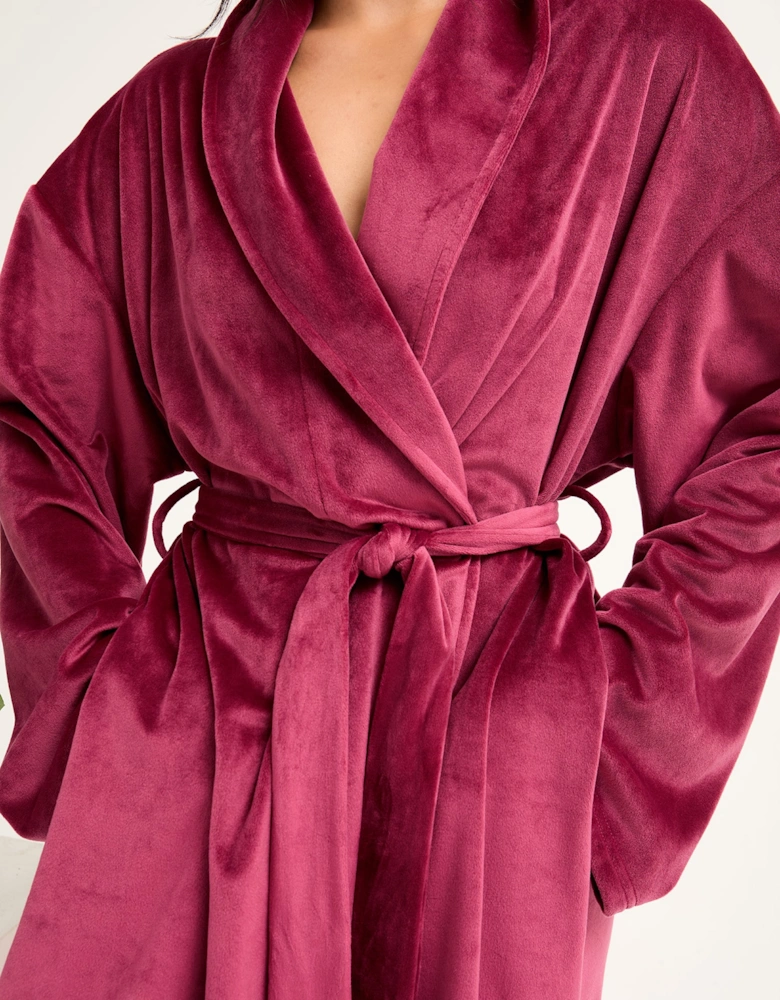 Velour Longline Dressing Gown in Bordeaux