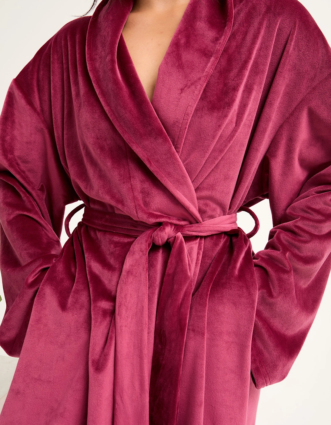 Velour Longline Dressing Gown in Bordeaux