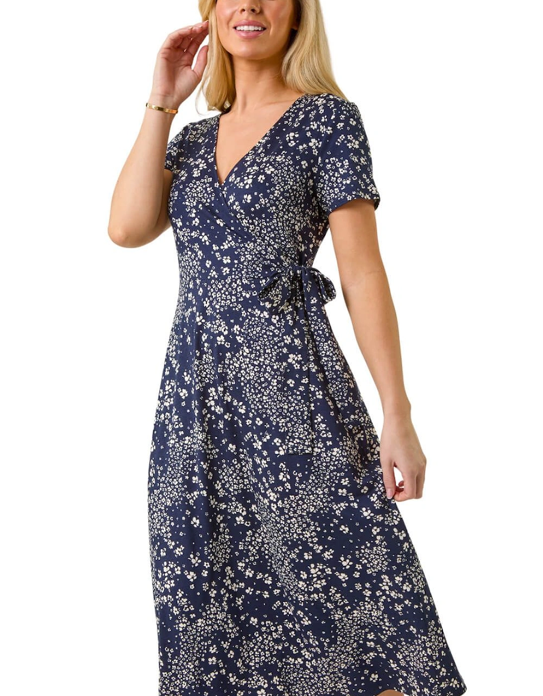 Petite Ditsy Tie Waist Stretch Midi Dress, 2 of 1