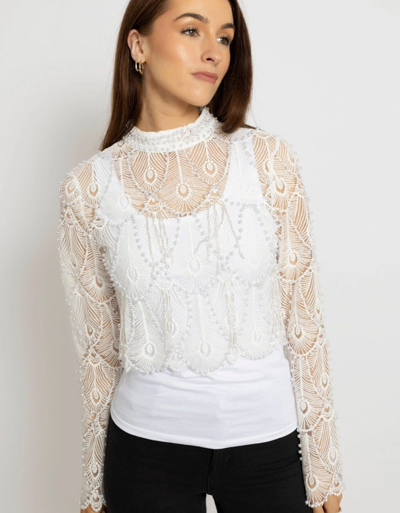 Luxe Lace Mock Neck Blouse