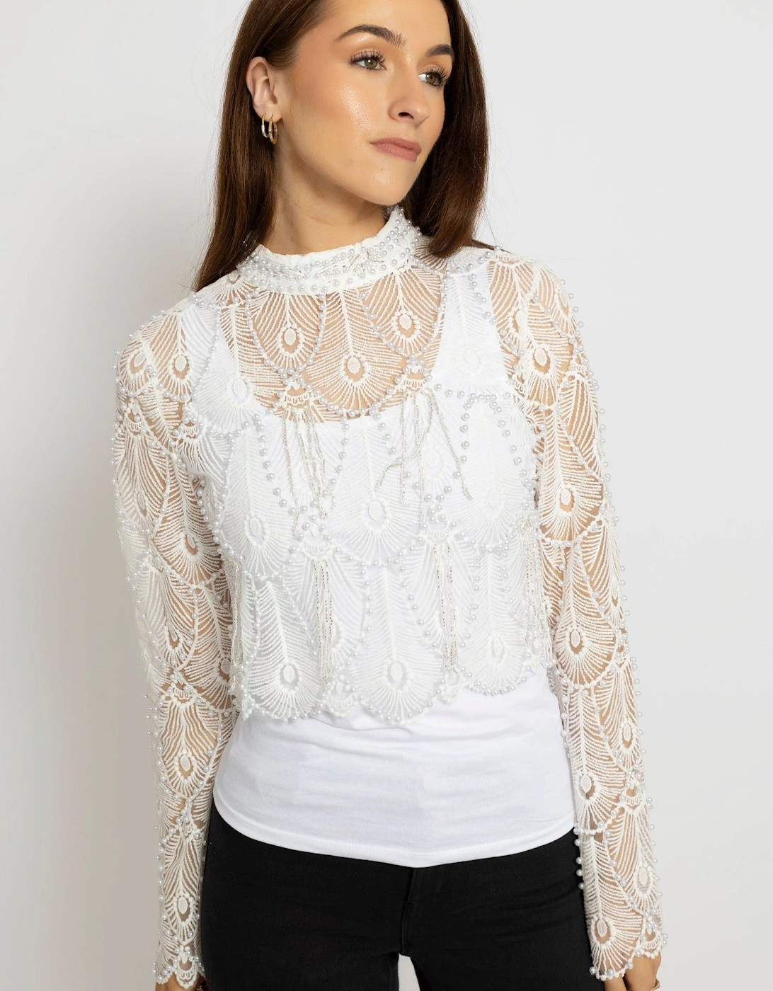 Luxe Lace Mock Neck Blouse, 2 of 1