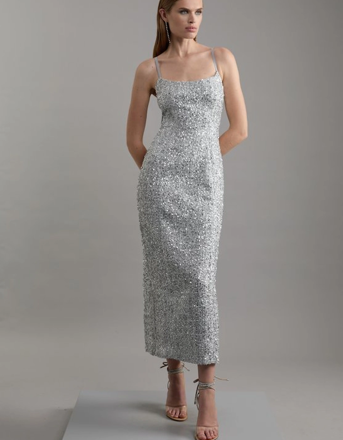 Petite Sequin Metallic Boucle Tailored Maxi Dress, 4 of 3