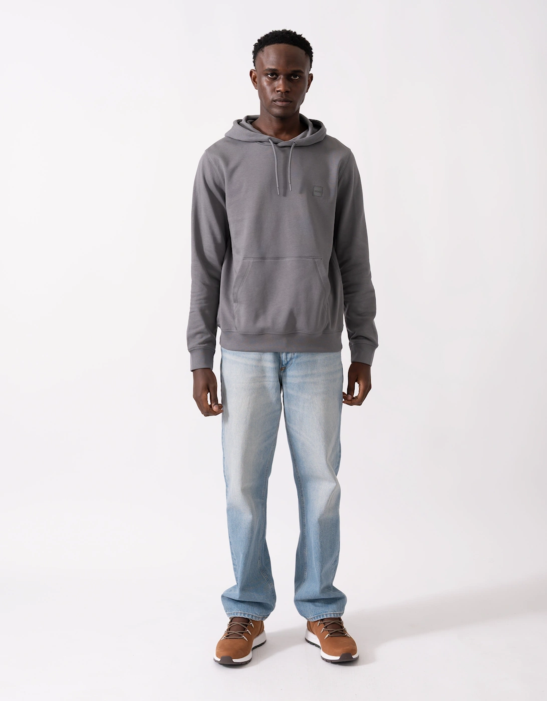 BOSS Orange Wetalk Mens Pullover Hoodie With Logo Patch - Open Grey 062