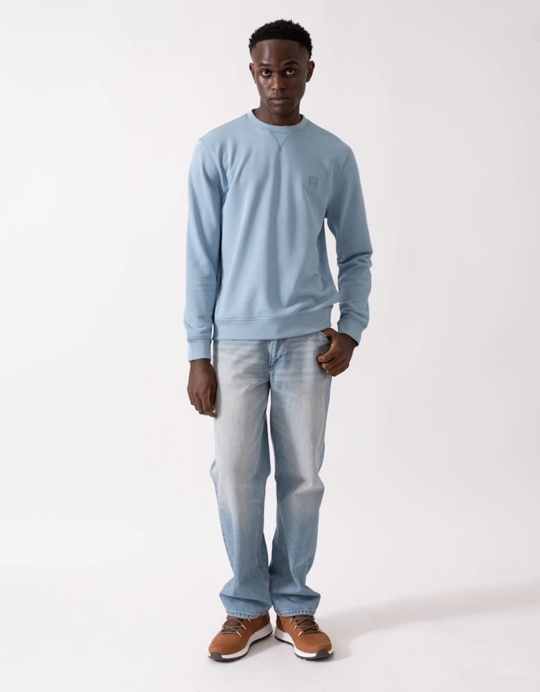 BOSS Orange Westart Mens Crew Neck Sweatshirt With Logo Patch - Light/Pastel Blue 451