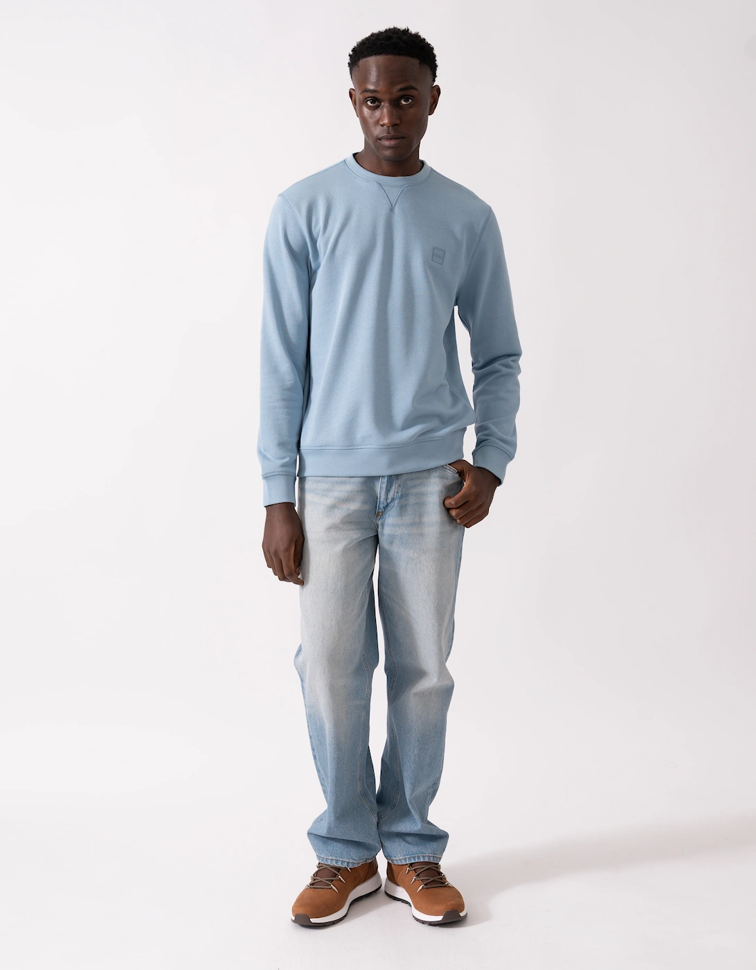 BOSS Orange Westart Mens Crew Neck Sweatshirt With Logo Patch - Light/Pastel Blue 451