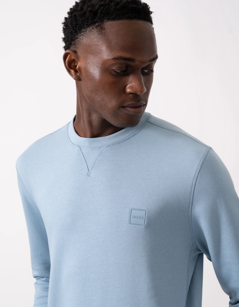 BOSS Orange Westart Mens Crew Neck Sweatshirt With Logo Patch - Light/Pastel Blue 451