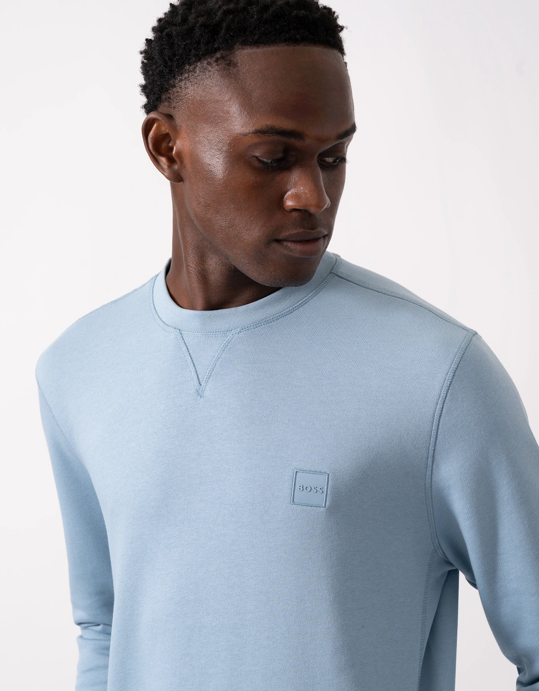 BOSS Orange Westart Mens Crew Neck Sweatshirt With Logo Patch - Light/Pastel Blue 451