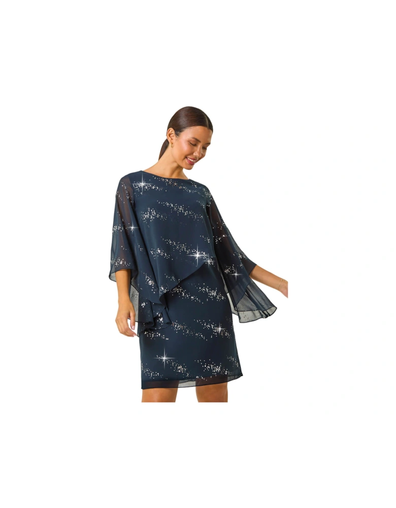 Sequin Embellished Asymmetric Overlay Dress