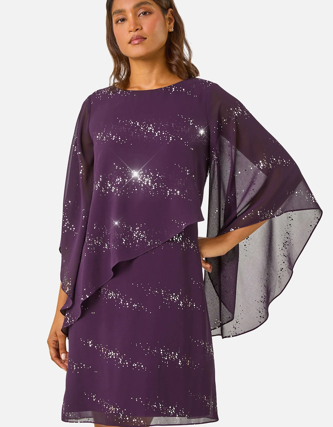 Sequin Embellished Asymmetric Overlay Dress, 2 of 1