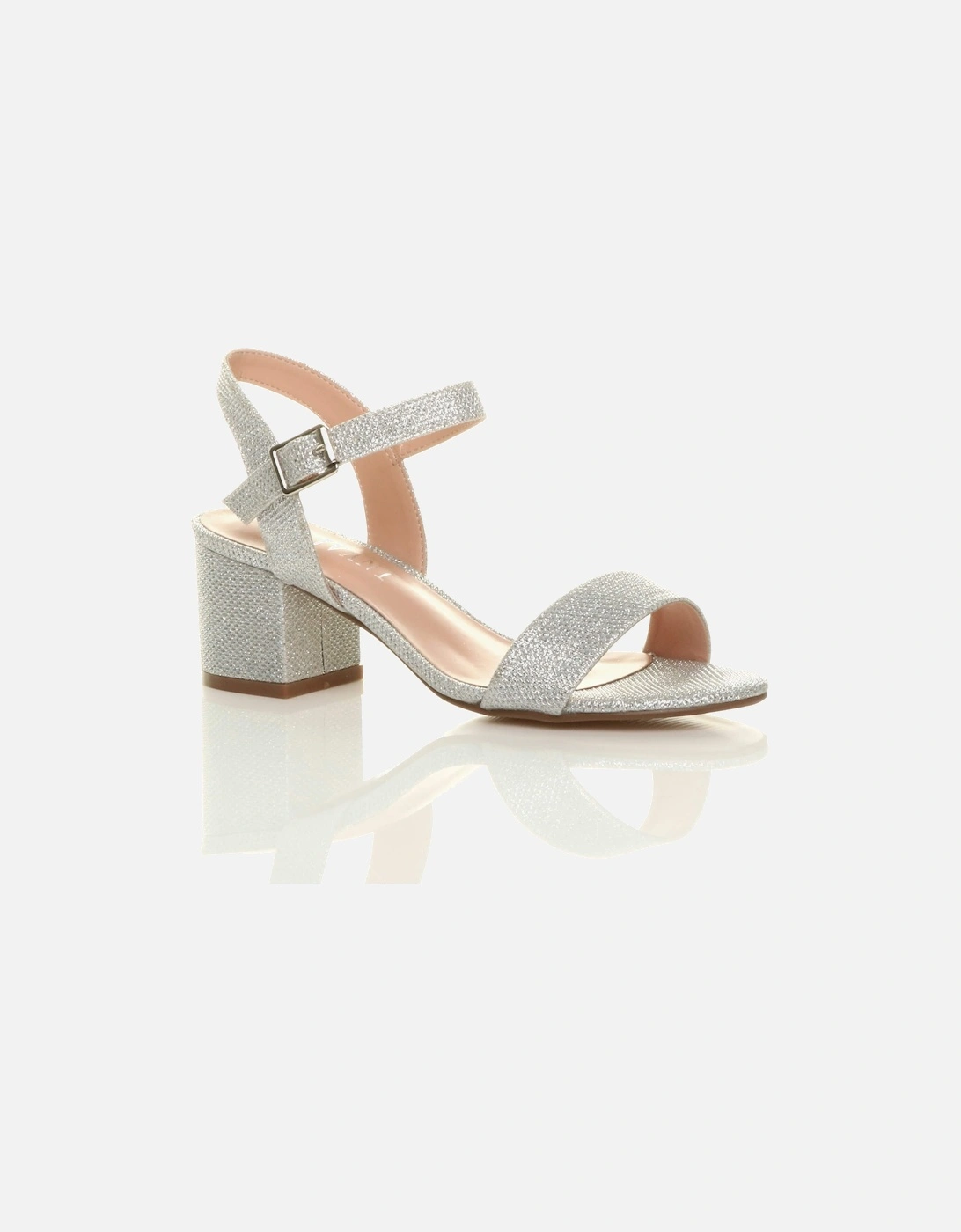 Mid Block Heel Ankle Strap Glitter Mesh Heeled Sandals, 2 of 1