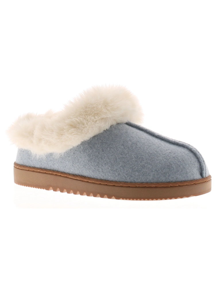 Womens Mule Slippers Soft Fleece Faux Fur Fudge blue UK Size