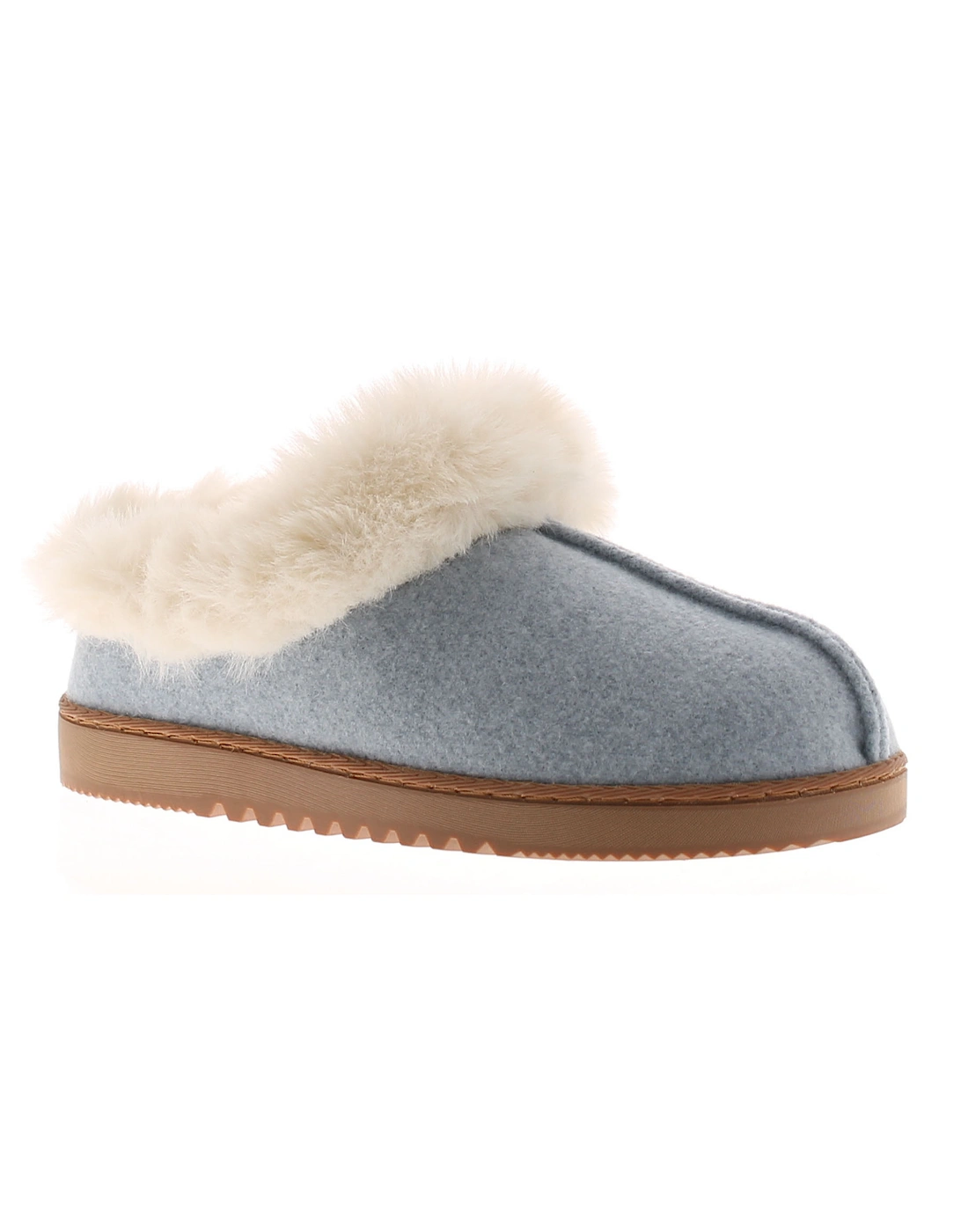 Womens Mule Slippers Soft Fleece Faux Fur Fudge blue UK Size, 6 of 5