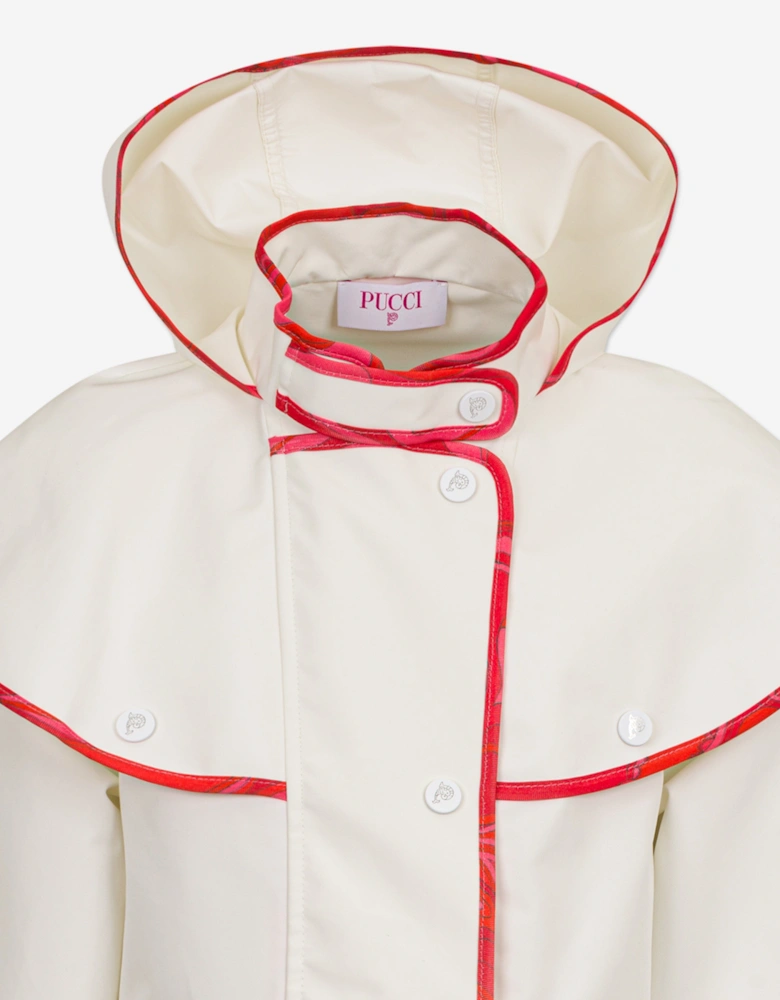 Girls Hooded Raincoat in Ivory