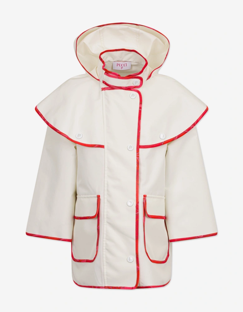 Girls Hooded Raincoat in Ivory