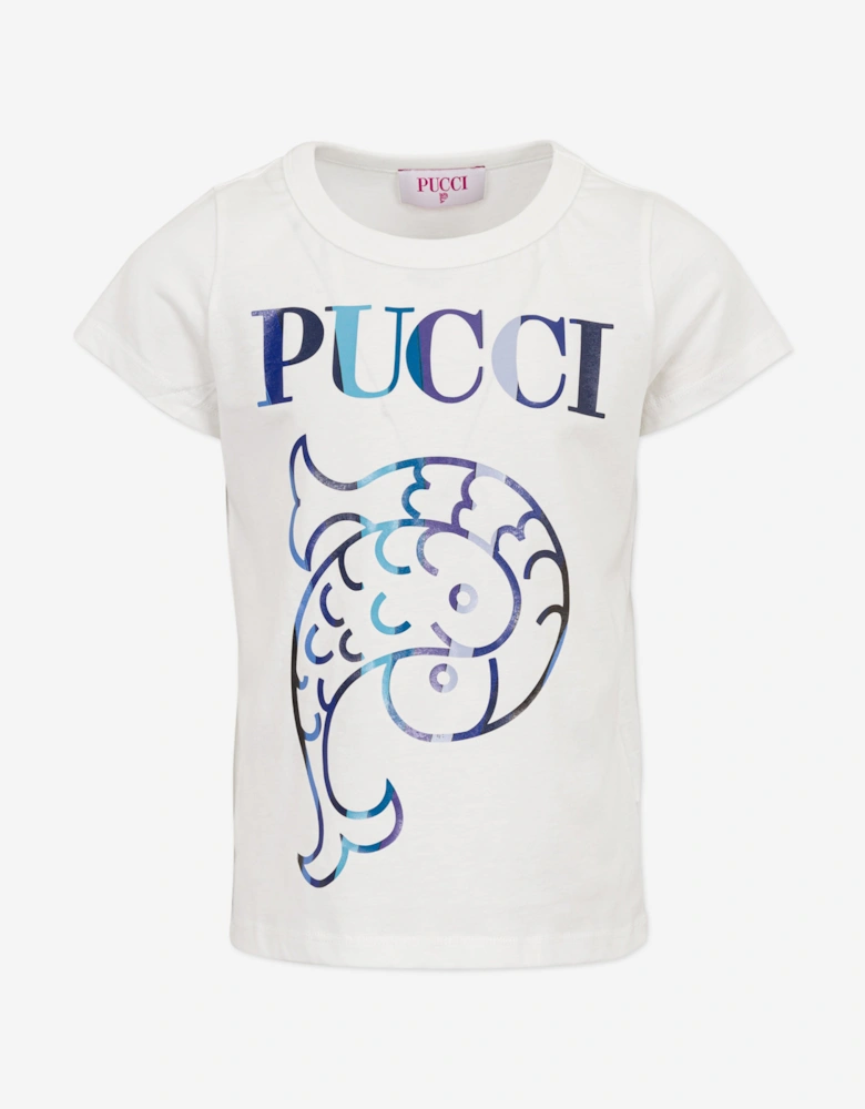 Girls Fish Logo T-Shirt in Ivory