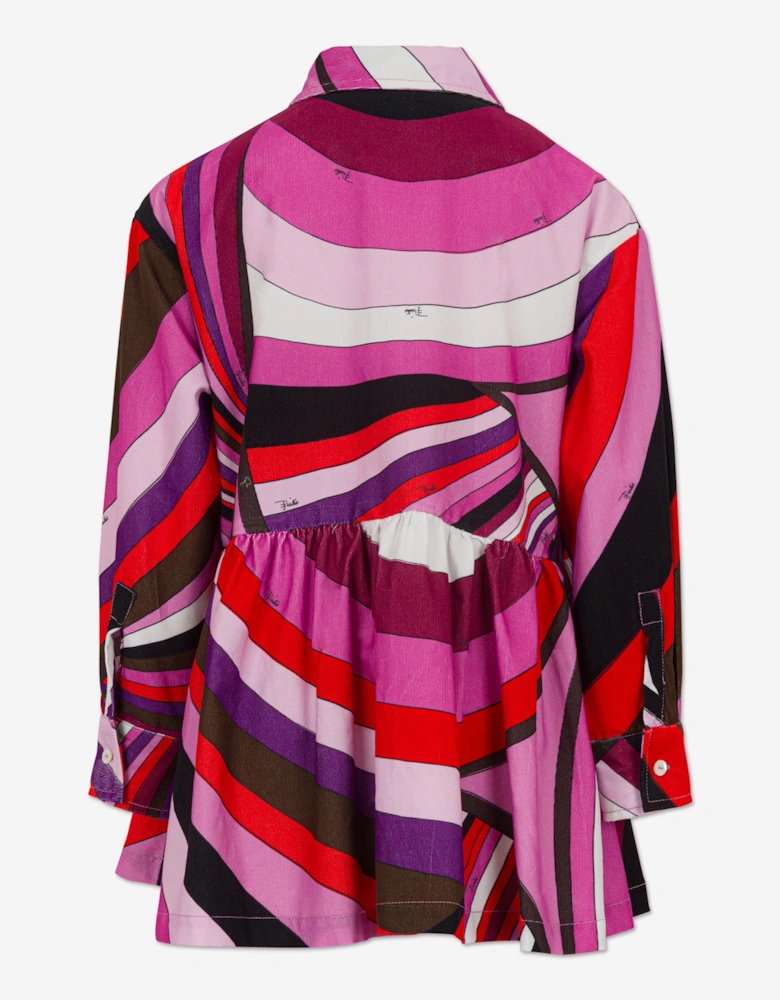 Girls Iride Print Shirt Dress in Pink