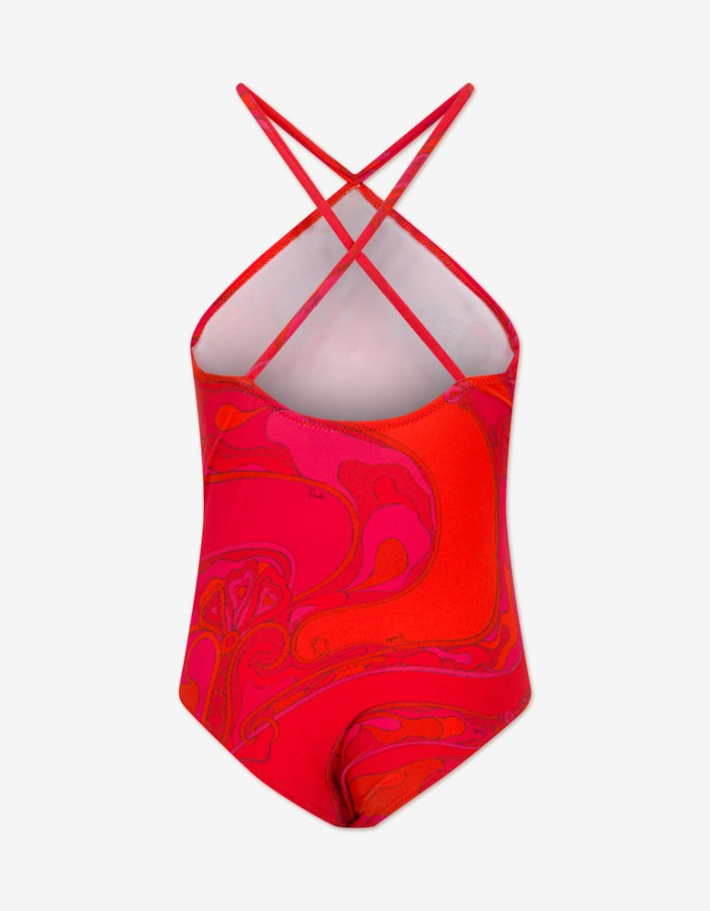 Girls Orchidee Print Swimsuit in Red