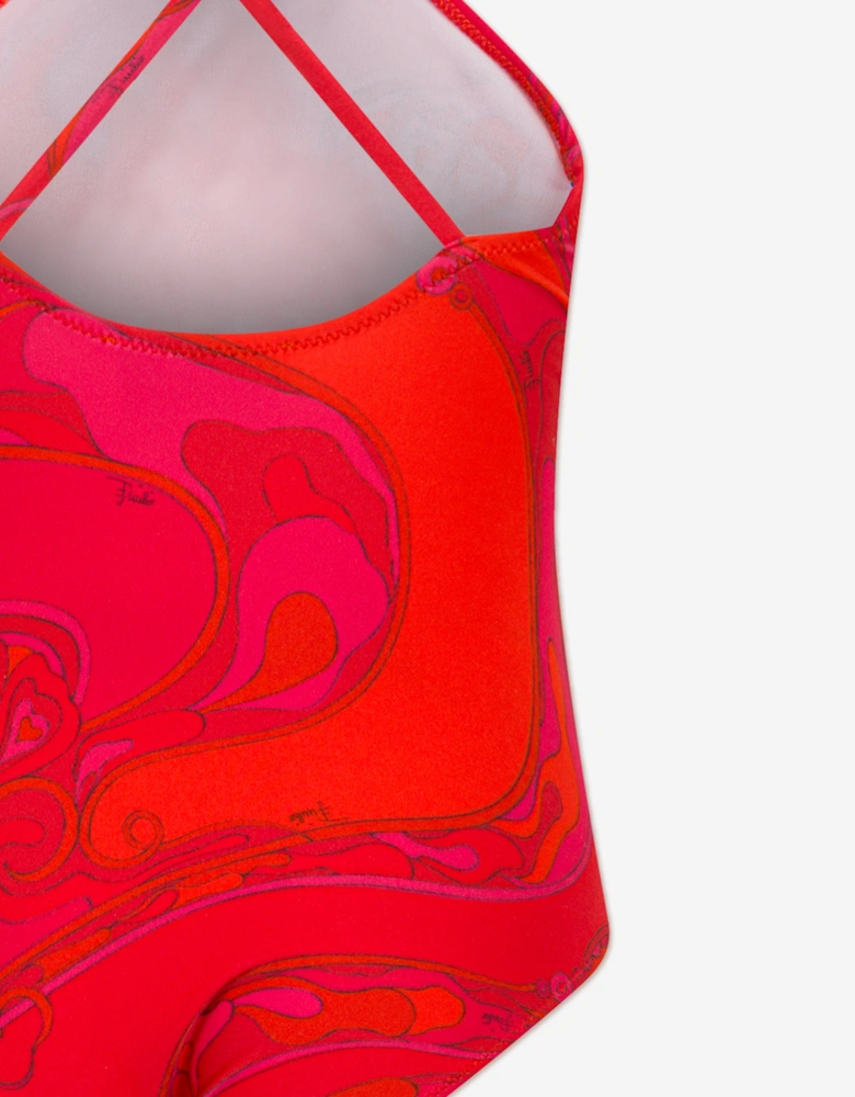 Girls Orchidee Print Swimsuit in Red