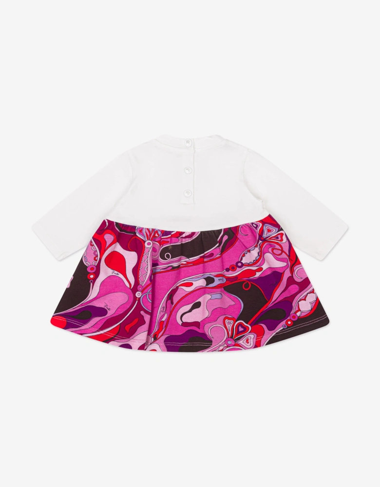 Baby Girls Orchidee Print Logo Dress in Ivory