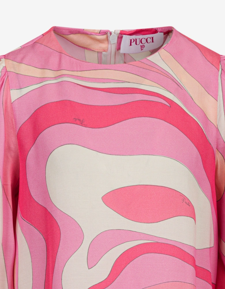Girls Marmo Print Dress in Pink