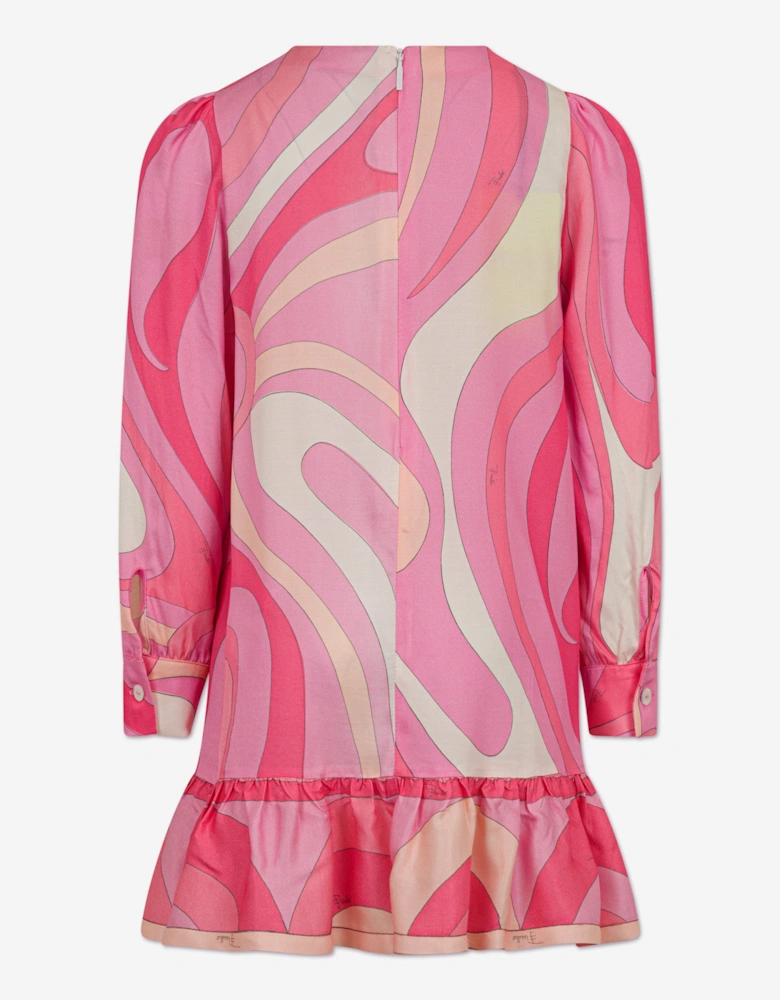 Girls Marmo Print Dress in Pink