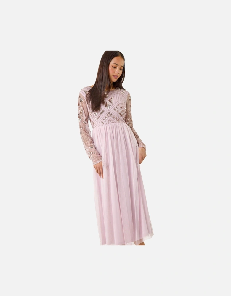 Petite Embellished Mesh Dress