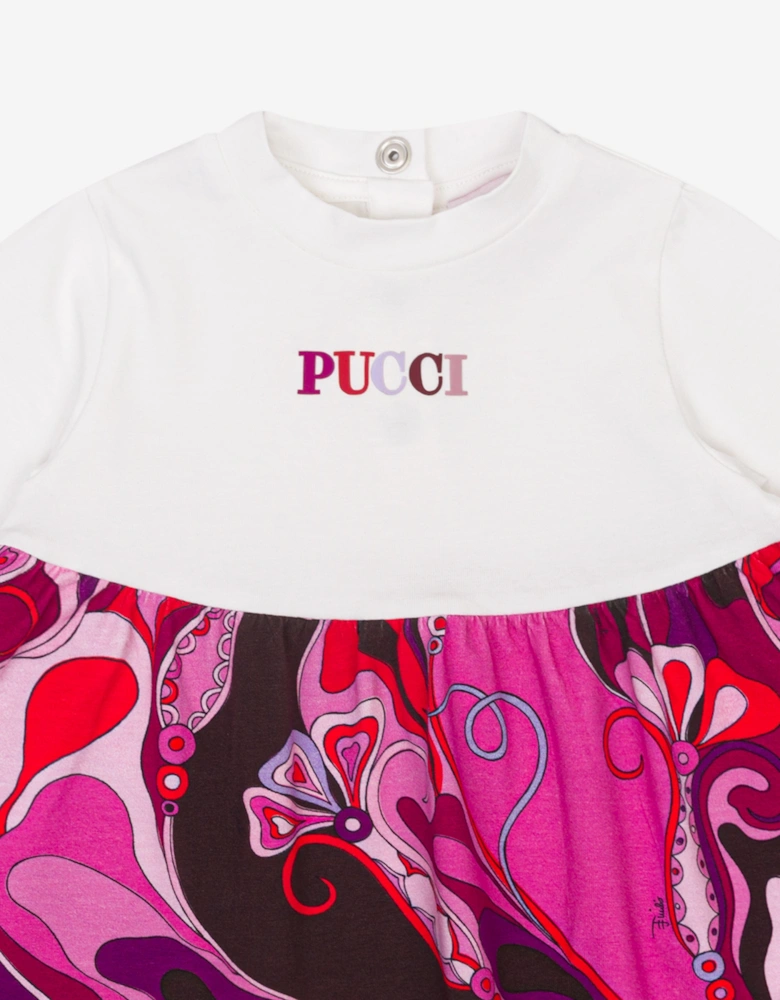 Baby Girls Orchidee Print Logo Dress in Ivory