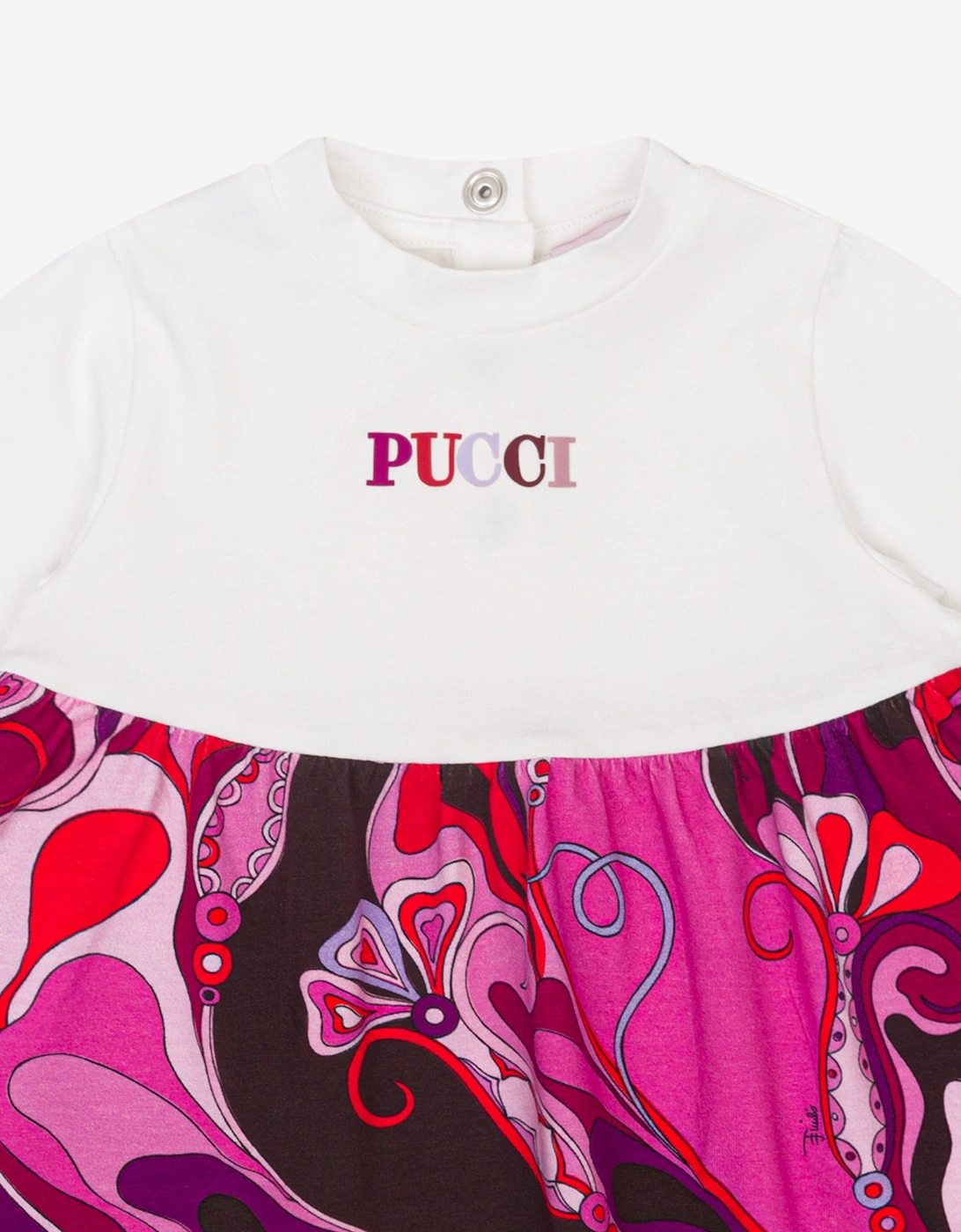 Baby Girls Orchidee Print Logo Dress in Ivory