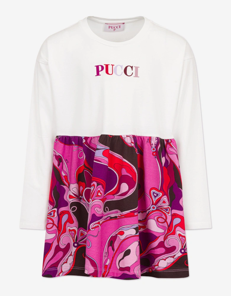 Girls Orchidee Print Dress in Ivory