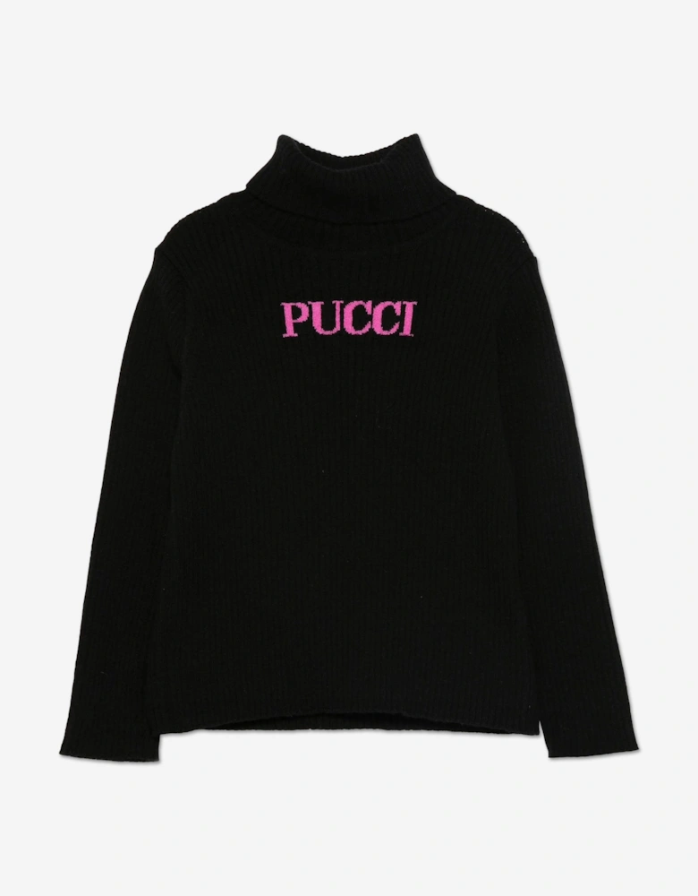 Girls Cashmere Rollneck Jumper in Black
