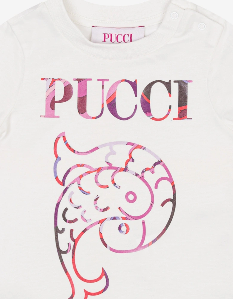 Baby Girls Fish Logo T-Shirt in Ivory
