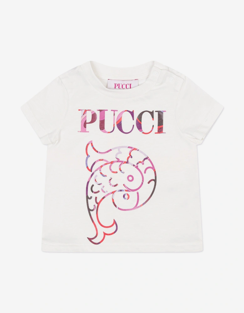 Baby Girls Fish Logo T-Shirt in Ivory
