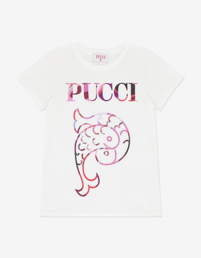 Girls Fish Logo T-Shirt in Ivory