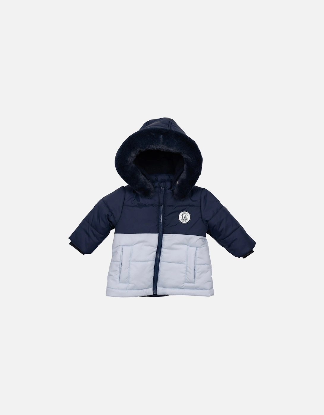Boys Navy and Pale Blue Padded Coat, 3 of 2
