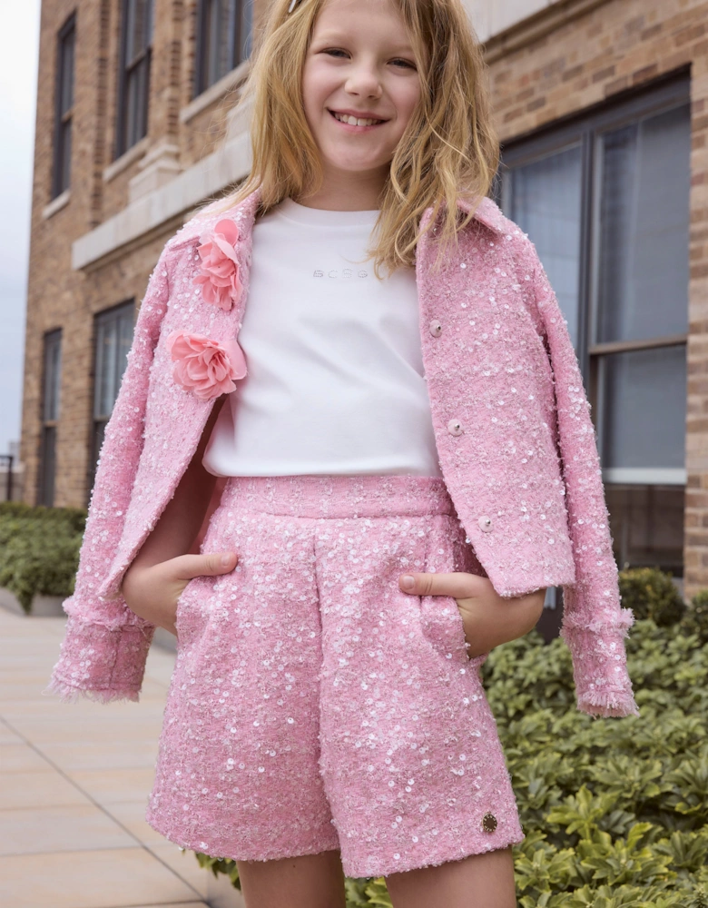BCBG Girls Tweed Pleated Shorts in Pink
