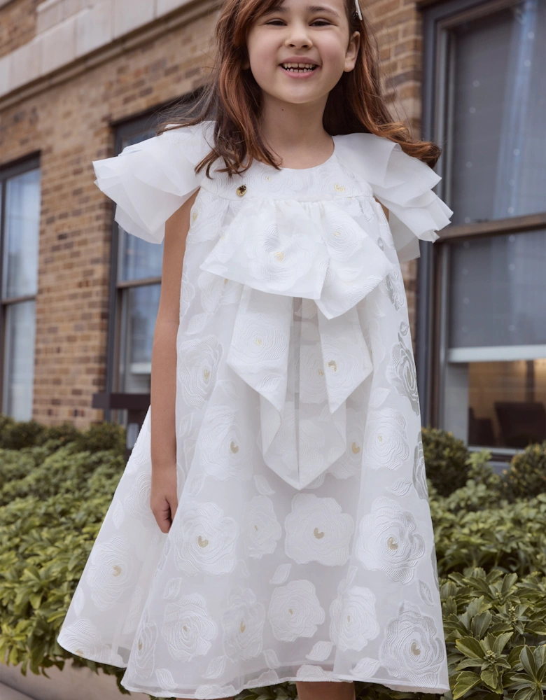 BCBG Girls Floaty Organza Floral Dress in White