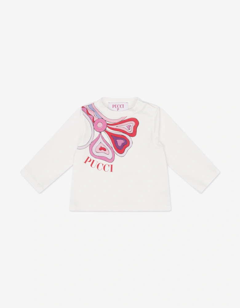 Baby Girls Long Sleeve Logo T-Shirt in Ivory