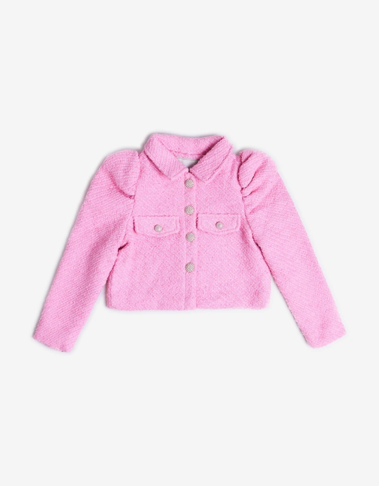 BCBG Girls Tweed Puff Sleeve Jacket in Pink
