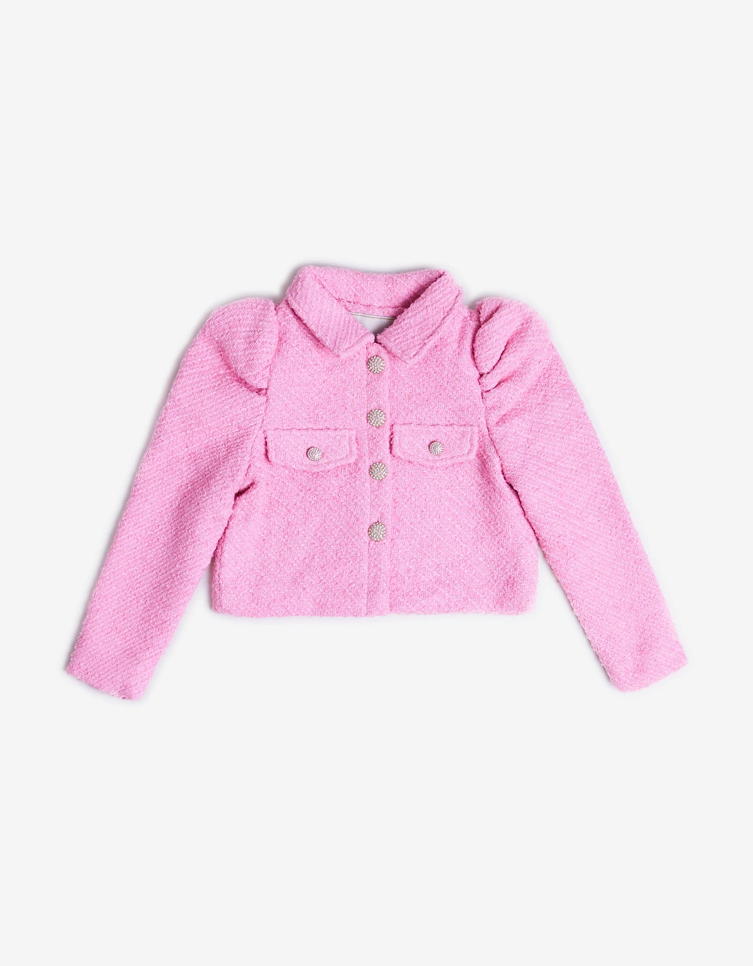 BCBG Girls Tweed Puff Sleeve Jacket in Pink, 6 of 5