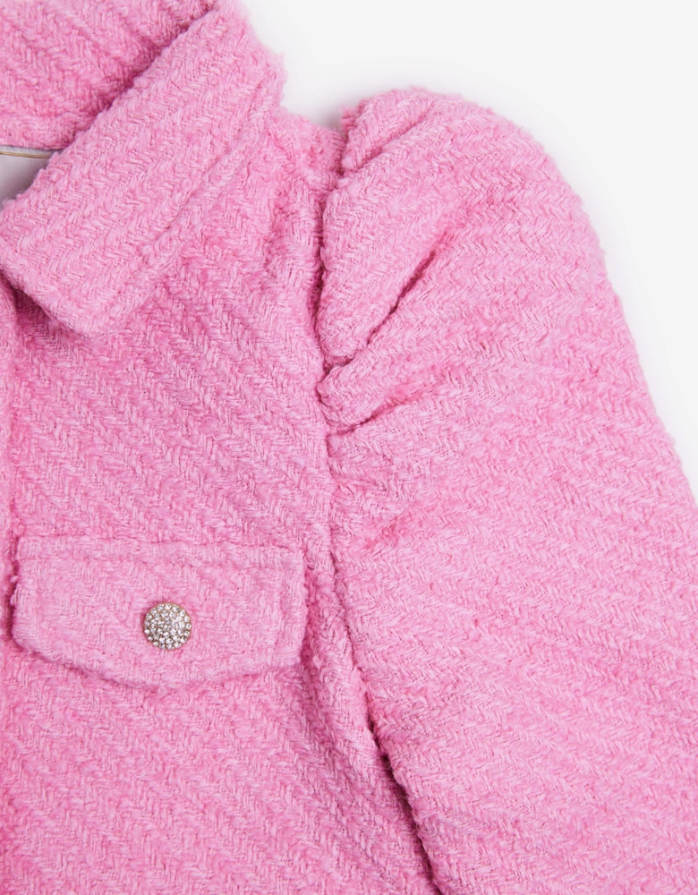 BCBG Girls Tweed Puff Sleeve Jacket in Pink