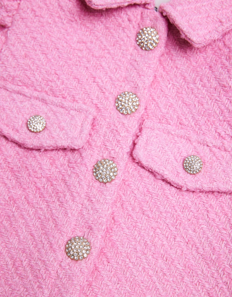 BCBG Girls Tweed Puff Sleeve Jacket in Pink