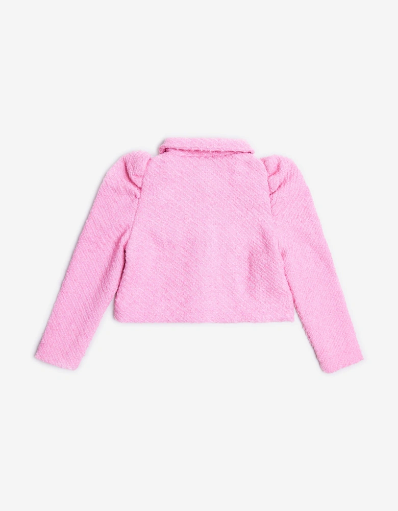 BCBG Girls Tweed Puff Sleeve Jacket in Pink