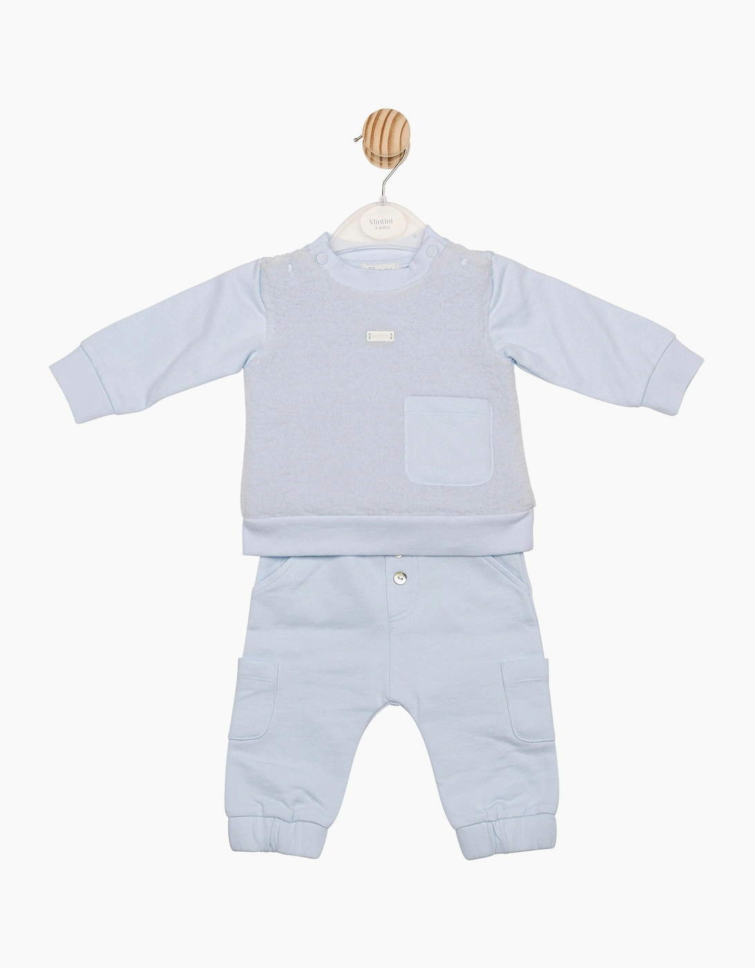 Mintini Boys Pale Blue Teddy Fleece Jogger Set - Size: 0-3 months