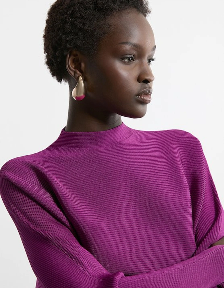 Slinky Drape Knit Bat Wing Pencil Midi Dress