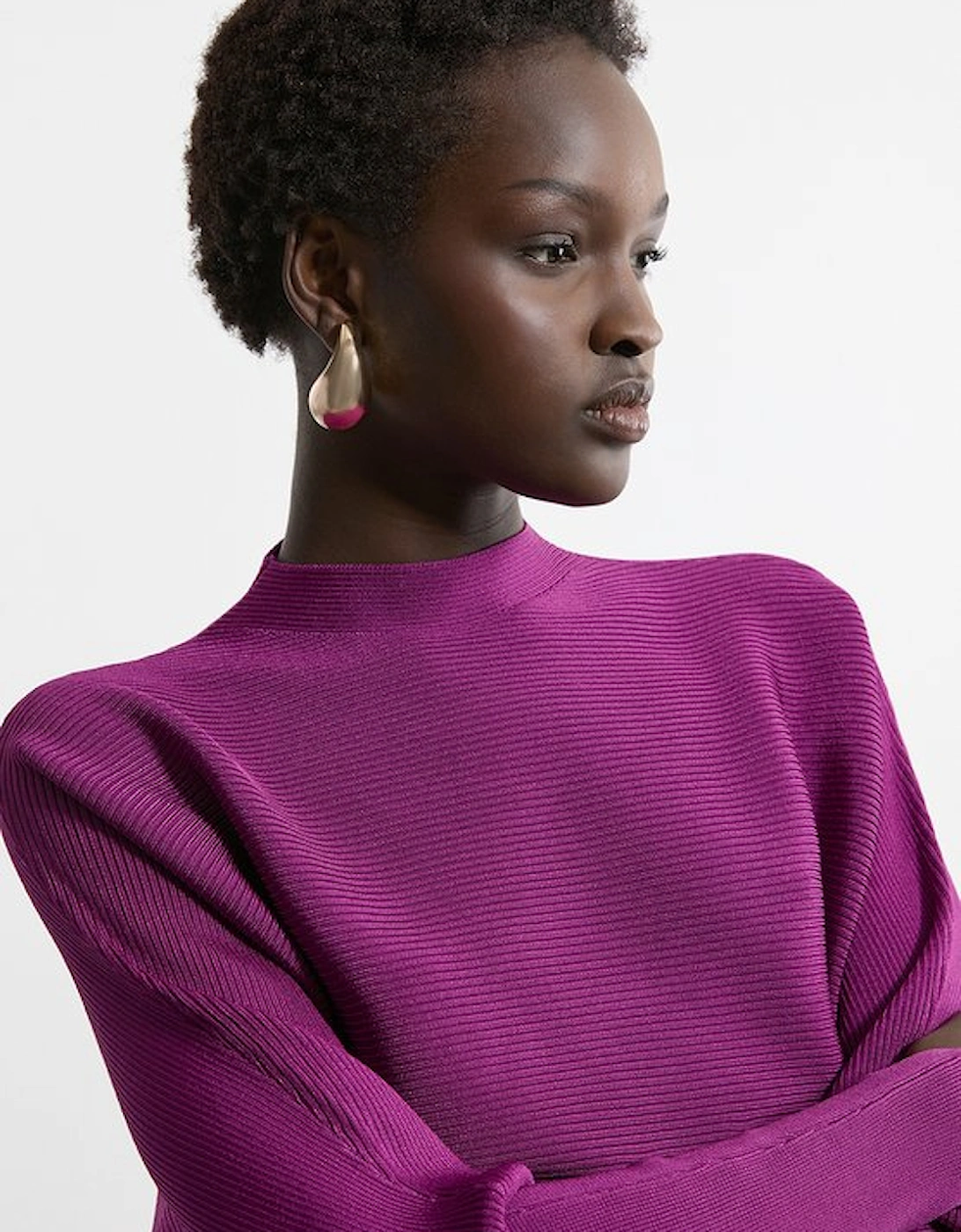 Slinky Drape Knit Bat Wing Pencil Midi Dress