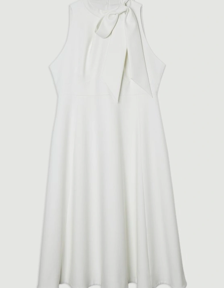 Plus Size Compact Stretch Tie Neck Full Skirted Midi Dress