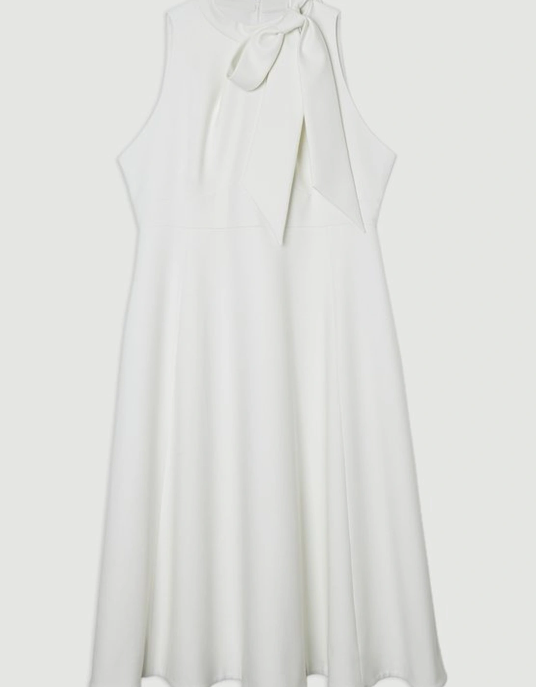 Plus Size Compact Stretch Tie Neck Full Skirted Midi Dress