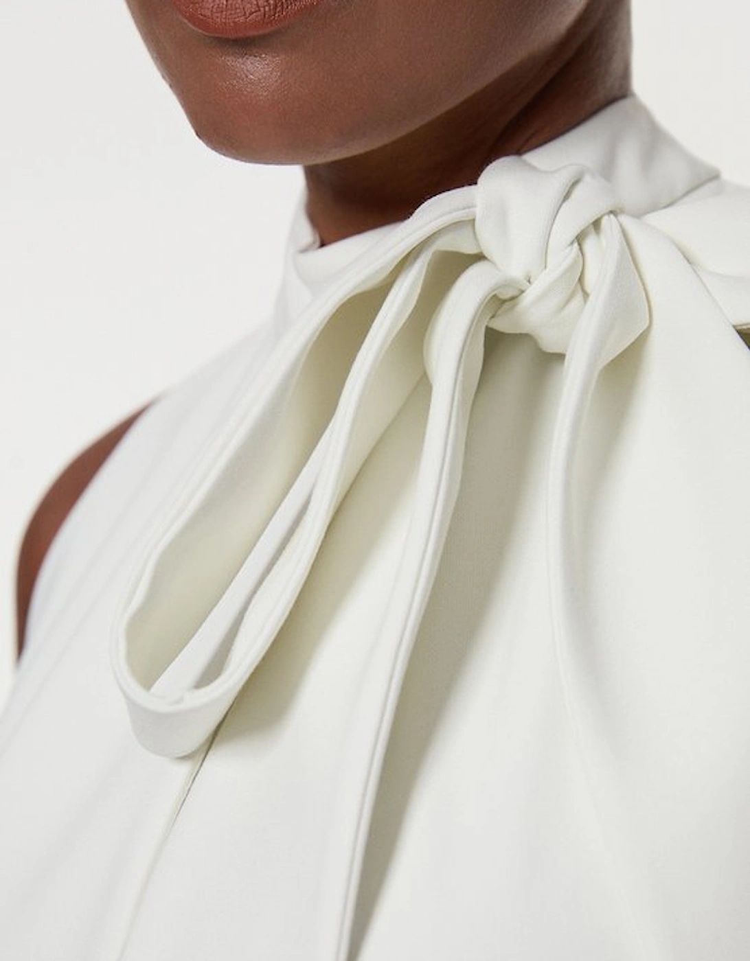 Plus Size Compact Stretch Tie Neck Full Skirted Midi Dress